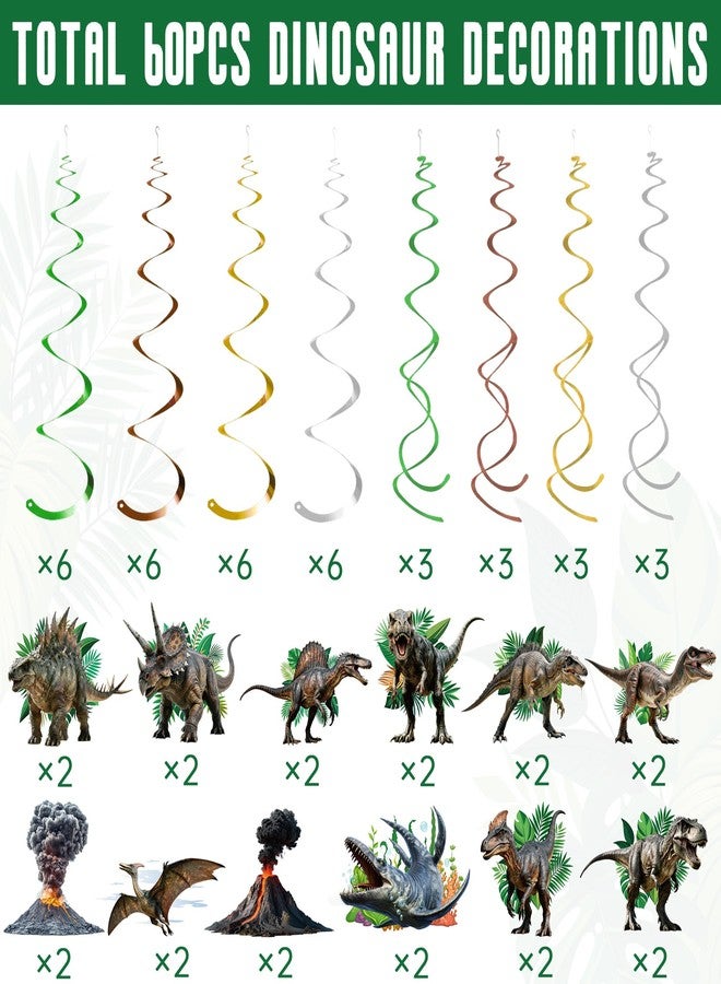 Animsco 60Pcs Dinosaur Hanging Swirls Party Supplies Dinosaur Foil Swirls Ceiling Spiral Streamers for Dinosaur Theme Birthday Party Decorations - Image 3